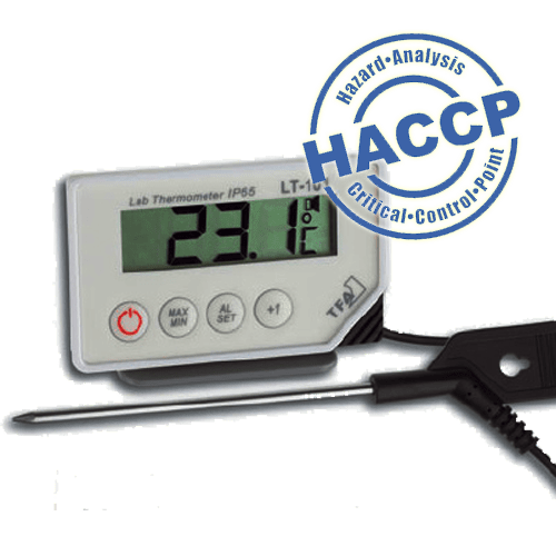 Το συγκεκριμένο θερμόμετρο είναι ικανό να πιστοποιηθεί και να διακριβωθεί. Κατάλληλο για χρήση σε καταστήματα υγειονομικού ενδιαφέροντος. Για ότι χρειαστείτε μην διστάσετε να επικοινωνήσετε με το εξειδικευμένο προσωπικό μας.<br/><br/>- Μικρό και οικονομικό για ιατρεία και εργαστήρια. <br/>- Ιδανικό για μέτρηση θερμοκρασίας σε υγρά, πούδρες και πλαστικό υλικό.<br/>- Με αδιάβροχο αισθητήριο ακρίβειας μήκους 125mm.<br/>- Ακτίνα μέτρησης: -40°C /+200°C.<br/>- Ακρίβεια μέτρησης: ± 0,5°C (0°C.-50°C).<br/>- Λειτουργία alarm και αποθήκευσης υψηλότερης / χαμηλότερης μέτρησης.<br/>- Λειτουργεί με μπαταρία LR44.<br/>- Διαστάσεις: 205 x 20 x 17 mm, 56g. <br/>- Κατάλληλο για πιστοποίηση κατά HACCP.<br/>- Προέλευση: Γερμανία.